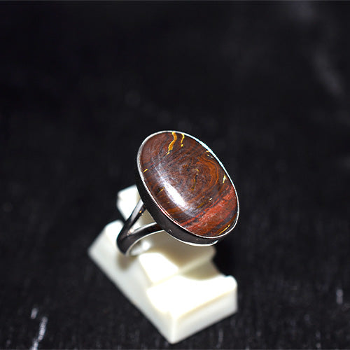 925 Sterling Silver Concentric Tiger Iron Oval Ring