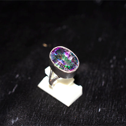 925 Sterling Silver Mystic Topaz Oval Ring