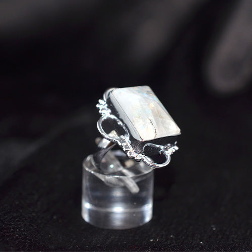 925 Sterling Silver Rectangular Moonstone Floral Frame Ring
