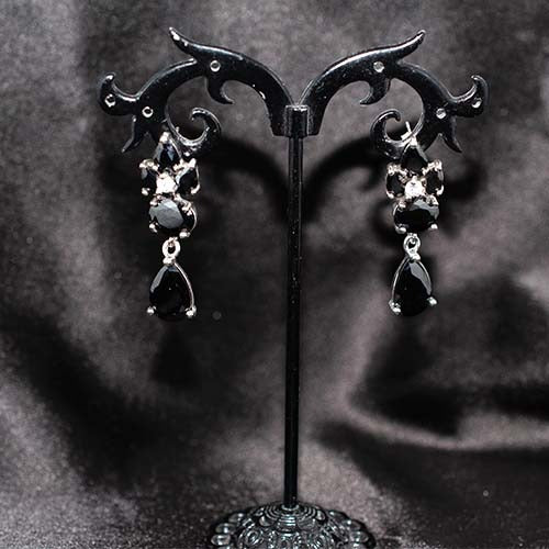 925 Sterling Silver Black Onyx Teardrop Cluster Drop Earrings