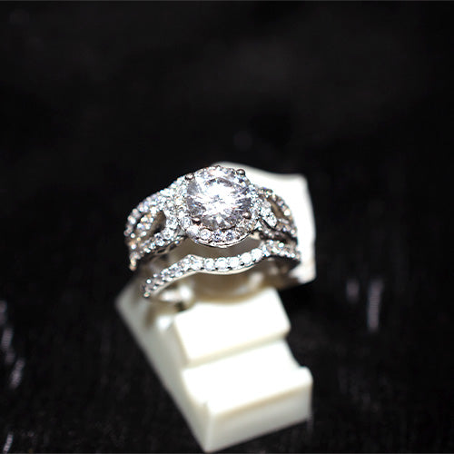 925 Sterling Silver Turkish Cubic Zirconia Intricate Halo Ring