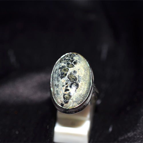 925 Sterling Silver Leopard Skin Jasper Oval Ring