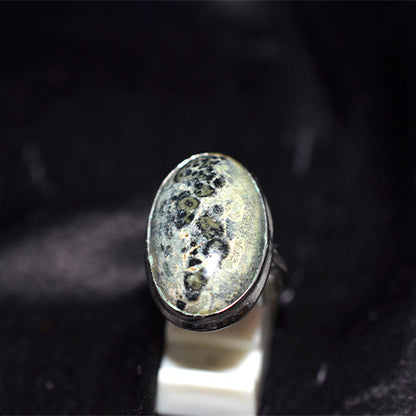 925 Sterling Silver Leopard Skin Jasper Oval Ring