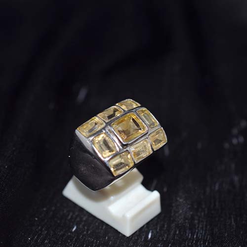 925 Sterling Silver Yellow Citrine Nine Stone Geometric Ring