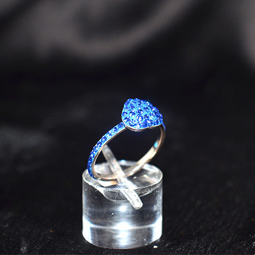 925 Sterling Silver Blue Crystal Heart Motif Ring