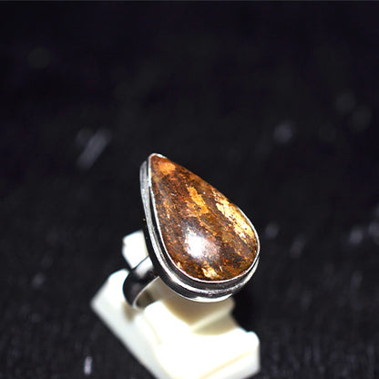 925 Sterling Silver Golden Brown Jasper Teardrop Ring