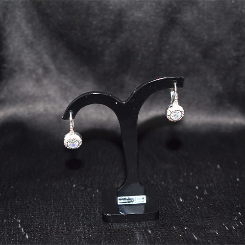 925 Sterling Silver White Zircon Halo Drop Earrings