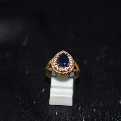6 Carat Gold Plated Blue Sapphire Halo Ring