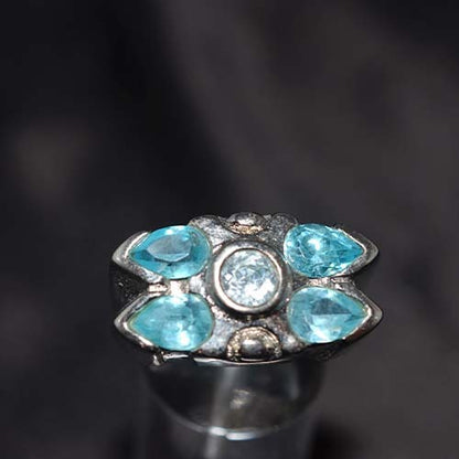 925 Sterling Silver Blue Topaz Cluster Statement Ring