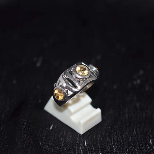 925 Sterling Silver Yellow Citrine Openwork Trio Ring
