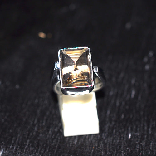 925 Sterling Silver Smoky Quartz Rectangle Ring