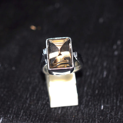 925 Sterling Silver Smoky Quartz Rectangle Ring