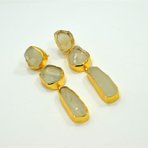 6 Carat Gold Plated Raw Crystal Linear Drop Earrings