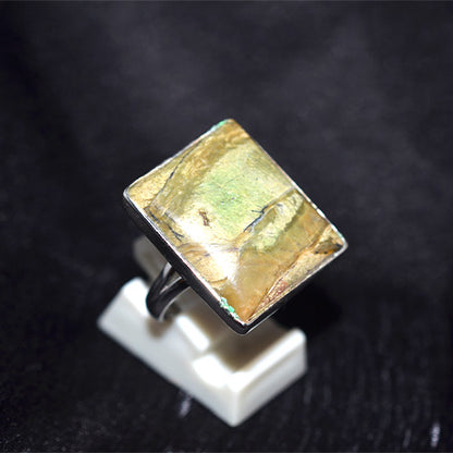 925 Sterling Silver Green Opal Rhombus Ring