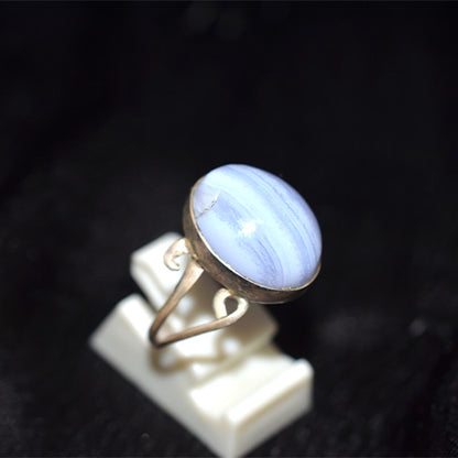 925 Sterling Silver Turkish Blue Lace Agate Oval Ring