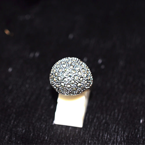 925 Sterling Silver Turkish Marcasite Pave Boule Ring