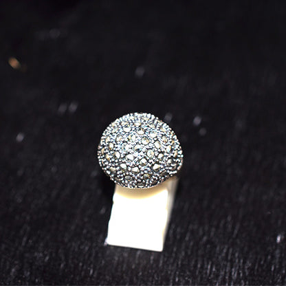 925 Sterling Silver Turkish Marcasite Pave Boule Ring