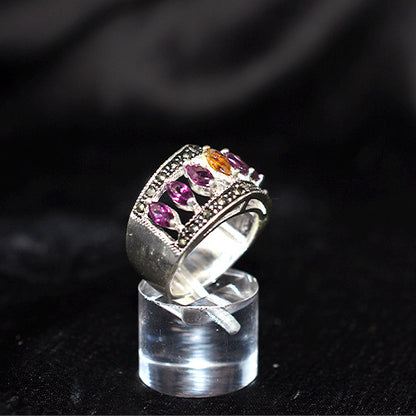 925 Sterling Silver Turkish Multigem Crown Motif Ring
