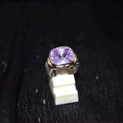 925 Sterling Silver Cushion Cut Lavender Gemstone Ring with Twisted Band