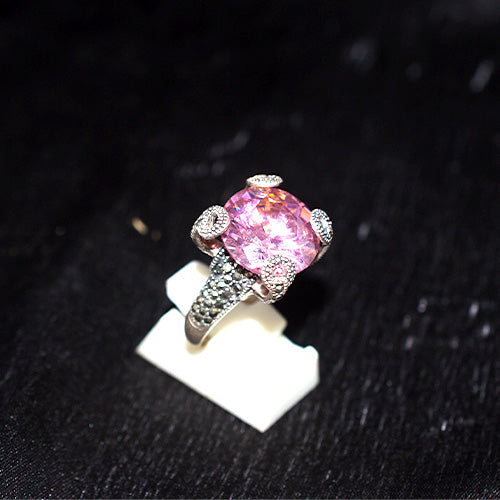 925 Sterling Silver Turkish Pink Crystal and Marcasite Ring