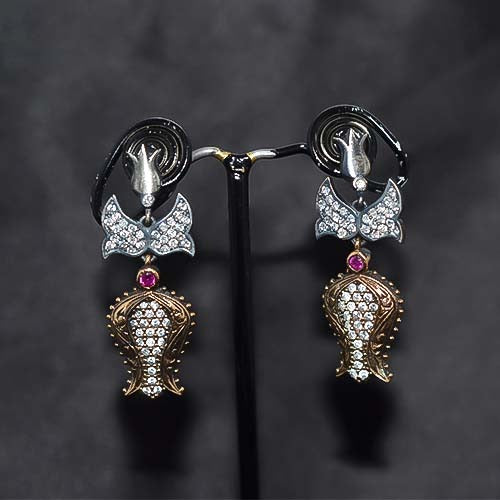 6 Carat Gold Plated Ruby and White Crystal Paisley Drop Earrings