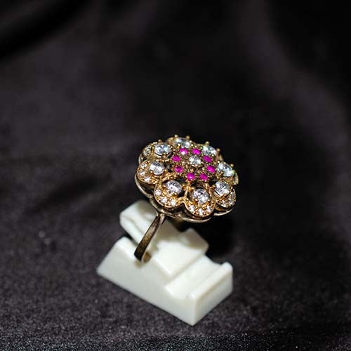 6 Carat Gold Plated White Topaz Pink Sapphire Flower Ring