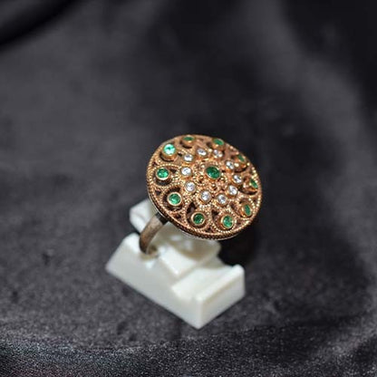 6 Carat Gold Plated Green Onyx Pavé Disc Ring