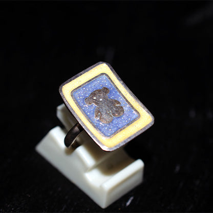 925 Sterling Silver Enamel Teddy Bear Rectangle Ring