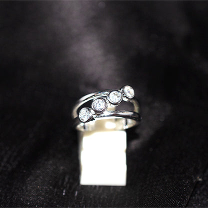 925 Sterling Silver Multi Bezel Cubic Zirconia Split Band Ring