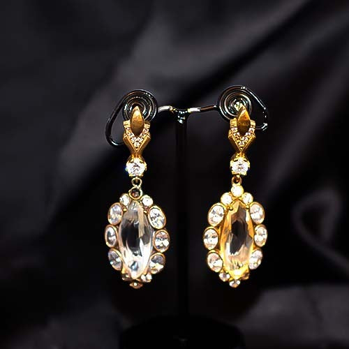 6 Carat Gold Plated Oval Crystal Dangle Earrings