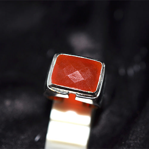 925 Sterling Silver Rectangular Faceted Carnelian Signet Ring