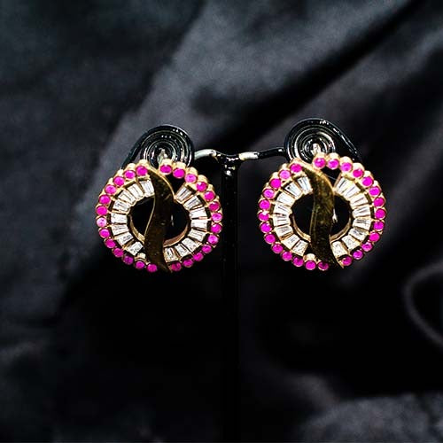 6 Carat Gold Plated Pink Halo Cz Stud Earrings