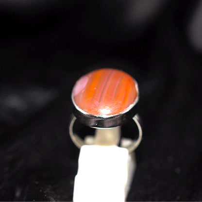 925 Sterling Silver Oval Red Agate Band Ring