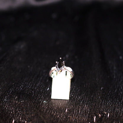 925 Sterling Silver Marquise Black Onyx Solitaire Ring