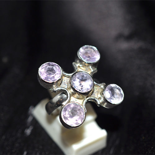 925 Sterling Silver Amethyst Five Stone Cross Ring