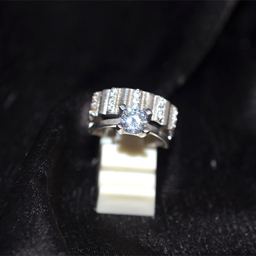 925 Sterling Silver Turkish Cubic Zirconia Stepped Band Ring