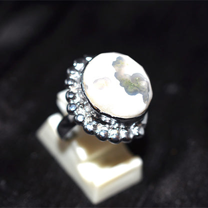 925 Sterling Silver Baroque Pearl Halo Turkish Ring