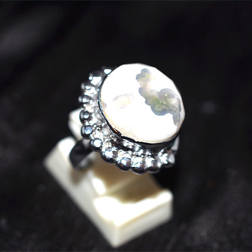 925 Sterling Silver Baroque Pearl Halo Turkish Ring