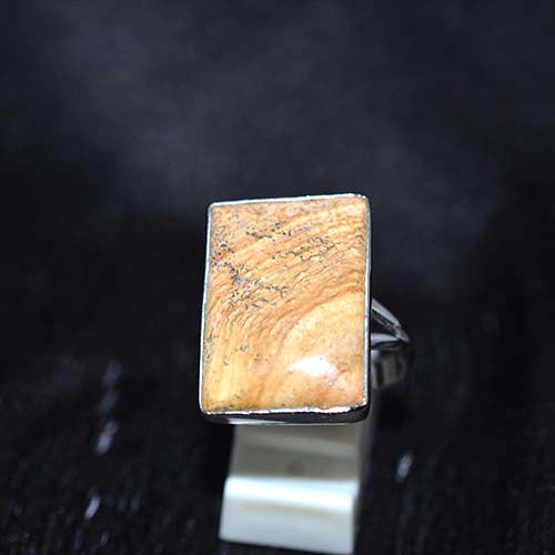 925 Sterling Silver Yellow Jasper Rectangle Ring