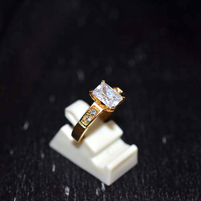 6 Carat Gold Plated Cubic Zirconia Emerald Cut Ring