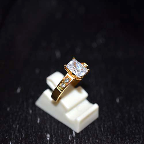 6 Carat Gold Plated Cubic Zirconia Emerald Cut Ring