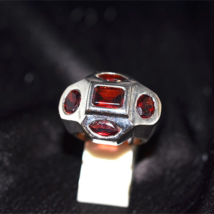 925 Sterling Silver Turkish Garnet Multi Shape Ring