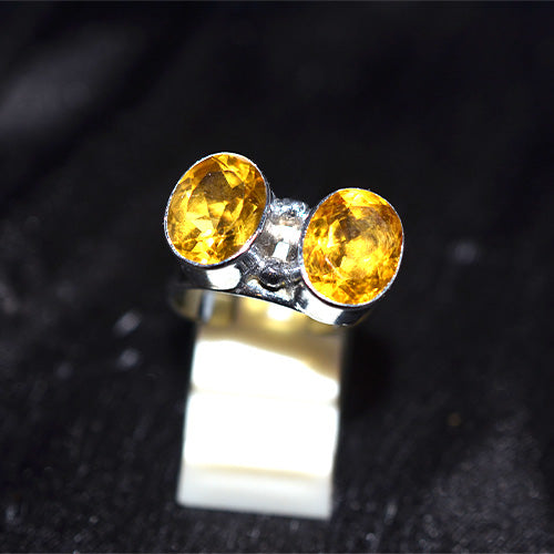 925 Sterling Silver Double Citrine Open Ring