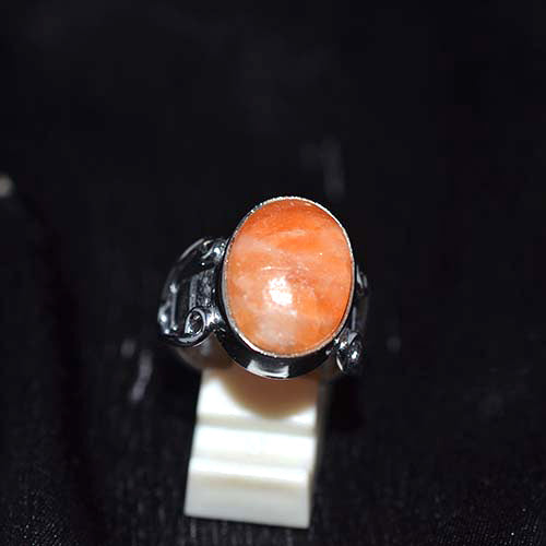 925 Sterling Silver Oval Sunstone Scroll Detail Ring