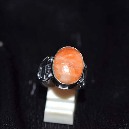 925 Sterling Silver Oval Sunstone Scroll Detail Ring