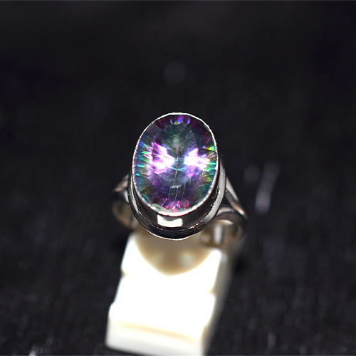 925 Sterling Silver Oval Mystic Topaz Split Shank Ring