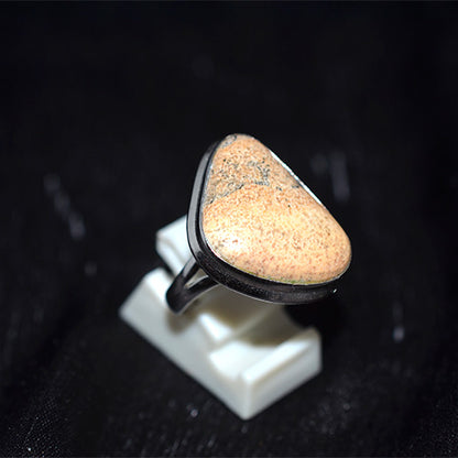 925 Sterling Silver Triangle Soft Peach Jasper Ring