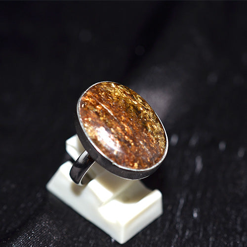 925 Sterling Silver Textured Bronzite Oval Ring