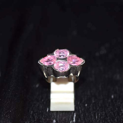 925 Sterling Silver Pink Gemstone Four Stone Setting Ring