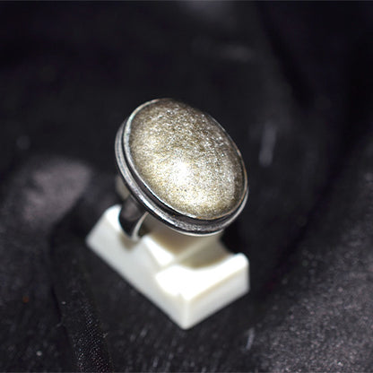 925 Sterling Silver Golden Sheen Obsidian Oval Ring